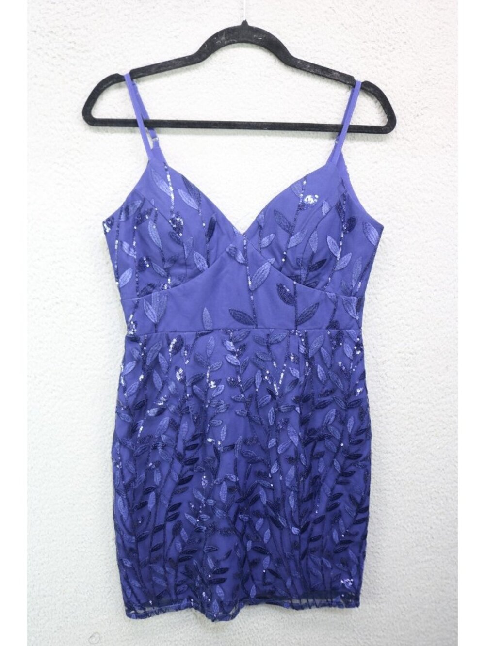 Minuet Navy Blue Babydoll Sequined Mesh Floral Dress-Medium-NWT-Built in Bra